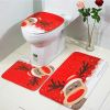 3 Pcs Christmas Bathroom Rugs Set Contour Non-slip Toilet Mats