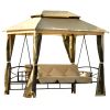 [VIDEO provided] 8.9 Ft. W x 5.9 Ft. D Outdoor Gazebo with Convertible Swing Bench; Double Roof Soft Canopy Garden Backyard Gazebo with Mosquito Netti