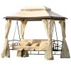 [VIDEO provided] 8.9 Ft. W x 5.9 Ft. D Outdoor Gazebo with Convertible Swing Bench; Double Roof Soft Canopy Garden Backyard Gazebo with Mosquito Netti