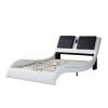 Faux Leather Upholstered Platform Bed Frame with led lighting; Bluetooth connection to play music  RGB control; Backrest vibration massage; Curve Desi