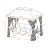 [VIDEO provided] 8.9 Ft. W x 5.9 Ft. D Outdoor Gazebo with Convertible Swing Bench; Double Roof Soft Canopy Garden Backyard Gazebo with Mosquito Netti