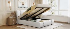 Queen Size Upholstered Faux Leather Platform bed with a Hydraulic Storage System