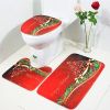 3 Pcs Christmas Bathroom Rugs Set Contour Non-slip Toilet Mats