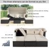 Outdoor Patio Rectangle Daybed with Retractable Canopy, Wicker Furniture Sectional Seating with Washable Cushions, Backyard, Porch