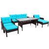 6-Piece Outdoor Patio PE Wicker Rattan Sofa Set Dining Table Set with Removable Cushions and Tempered Glass Tea Table for Backyard;  Poolside;  Deck