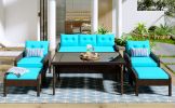 6-Piece Outdoor Patio PE Wicker Rattan Sofa Set Dining Table Set with Removable Cushions and Tempered Glass Tea Table for Backyard;  Poolside;  Deck