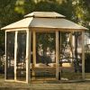 [VIDEO provided] 8.9 Ft. W x 5.9 Ft. D Outdoor Gazebo with Convertible Swing Bench; Double Roof Soft Canopy Garden Backyard Gazebo with Mosquito Netti