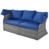 Outdoor Patio Furniture Set Daybed Sunbed with Retractable Canopy Conversation Set Wicker Furniture Sofa Set