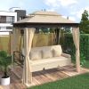 [VIDEO provided] 8.9 Ft. W x 5.9 Ft. D Outdoor Gazebo with Convertible Swing Bench; Double Roof Soft Canopy Garden Backyard Gazebo with Mosquito Netti