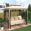 [VIDEO provided] 8.9 Ft. W x 5.9 Ft. D Outdoor Gazebo with Convertible Swing Bench; Double Roof Soft Canopy Garden Backyard Gazebo with Mosquito Netti