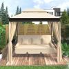 [VIDEO provided] 8.9 Ft. W x 5.9 Ft. D Outdoor Gazebo with Convertible Swing Bench; Double Roof Soft Canopy Garden Backyard Gazebo with Mosquito Netti