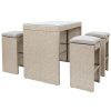 5-piece Rattan Outdoor Patio Furniture Set Bar Dining Table Set with 4 Stools