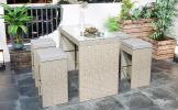 5-piece Rattan Outdoor Patio Furniture Set Bar Dining Table Set with 4 Stools