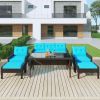 6-Piece Outdoor Patio PE Wicker Rattan Sofa Set Dining Table Set with Removable Cushions and Tempered Glass Tea Table for Backyard;  Poolside;  Deck