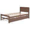 Modern Design Wooden Twin Size Platform Bed Frame with Trundle for Walnut Color