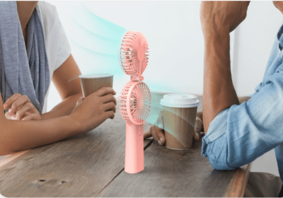 New Portable Handheld Fan Office Desktop Student Multifunctional Silent Hanging Neck Folding Small Electric Fan (Option: Pink-USB-4000Milliampere)