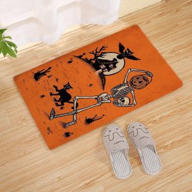 Halloween Flannel Floor Mat Bathroom Toilet Door Non-slop Mats Skull Absorbent Printing Floor Mat (Option: Halloween 210011-45x75)