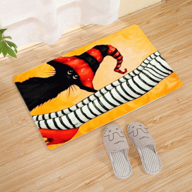 Halloween Flannel Floor Mat Bathroom Toilet Door Non-slop Mats Skull Absorbent Printing Floor Mat (Option: Halloween 210018-45x75)