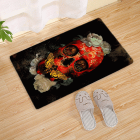 Halloween Flannel Floor Mat Bathroom Toilet Door Non-slop Mats Skull Absorbent Printing Floor Mat (Option: Halloween 210016-60x90)